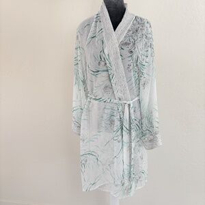 Oscar de la Renta Pink Label Sheer Floral Print Robe. Size L